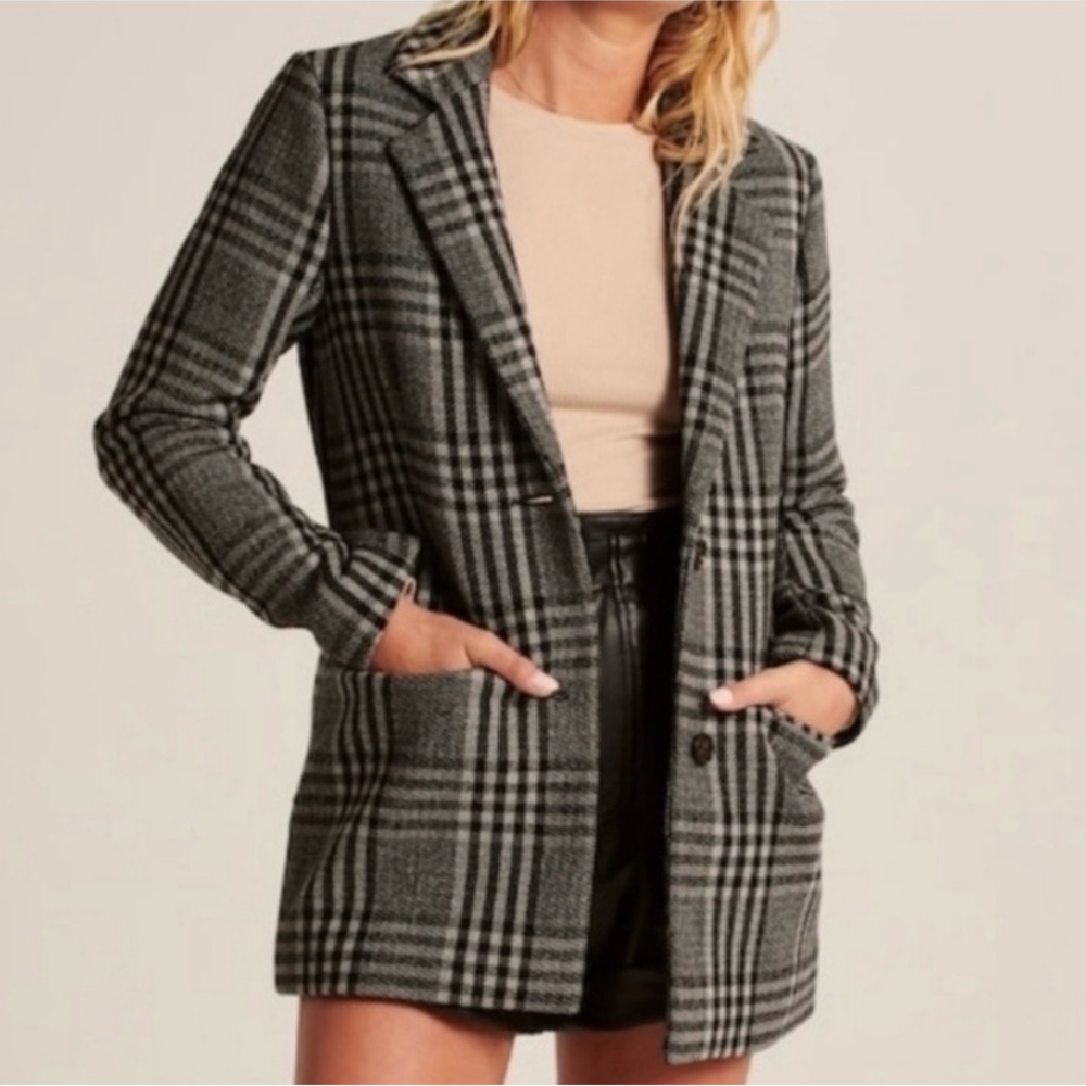 Abercrombie & Fitch Gray Plaid Blazer Jacket